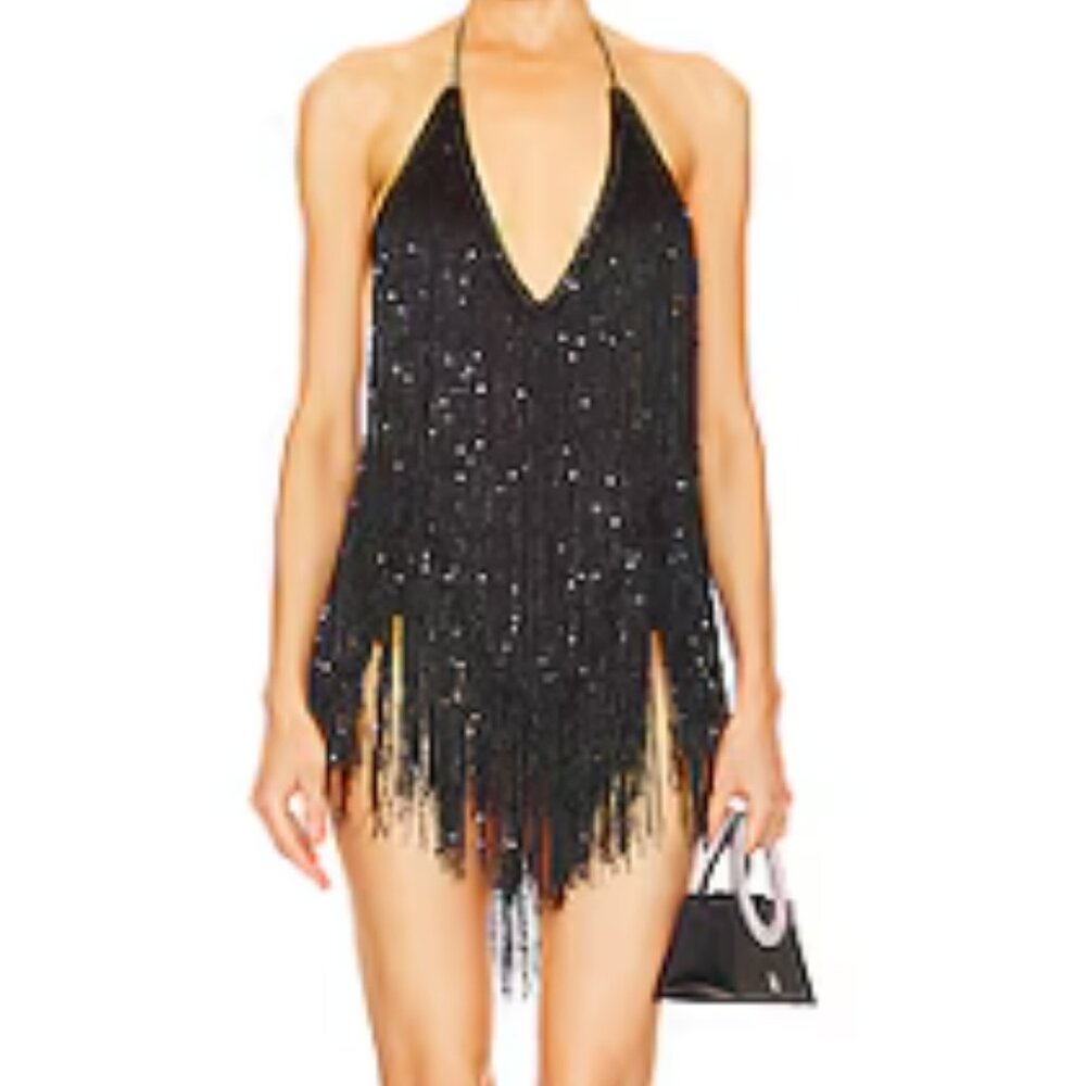 NWT RARE Rotate Sequin Fringe Dress Black size 38